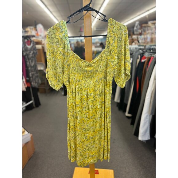 Volcom Womens Yellow/Green Floral Smocked Sundress M(8) Lightweight Short Sleeve - Picture 2 of 3